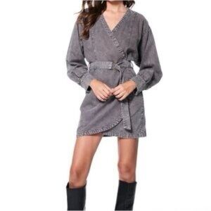 YFB Young Fabulous & Broke Size S Women's LongSleeve Denim Wrap Dress Gray